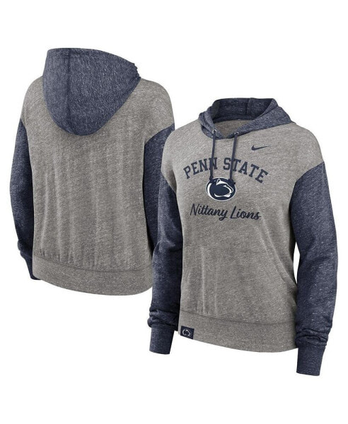 Women's Heather Gray/Navy Penn State Nittany Lions Blitz Color Block Legacy Pullover Hoodie