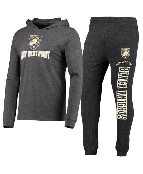Men's Black, Heather Charcoal Army Black Knights Meter Long Sleeve Hoodie T-shirt and Jogger Pajama Set