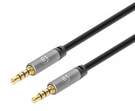 Manhattan Stereo Audio 3.5mm Cable - 1m - Male/Male - Slim Design - Black/Silver - Premium with 24 karat gold plated contacts and pure oxygen-free copper (OFC) wire - Lifetime Warranty - Polybag - 3.5mm - Male - 3.5mm - Male - 1 m - Black - Silver