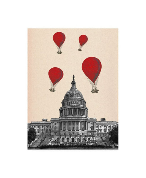 Fab Funky US Capitol Building and Red Hot Air Balloons Canvas Art - 36.5" x 48"