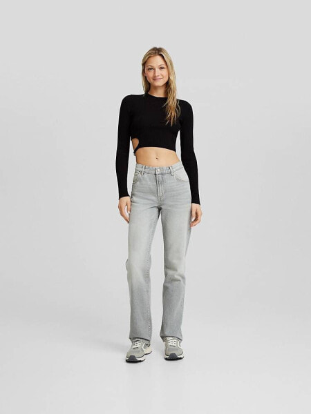 Bershka Petite straight leg jeans in washed grey
