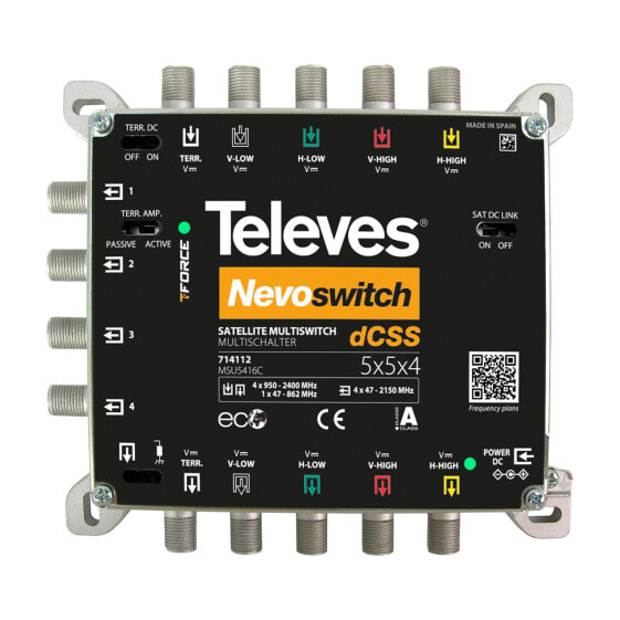 Televes 714112 - 5 inputs - 4 outputs - 950 - 2150 MHz - 47 - 862 MHz - 47 - 862 MHz - 3 dB