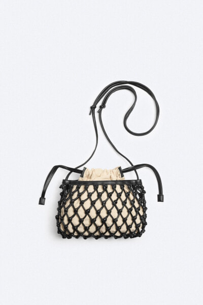 Leather macramé crossbody bag