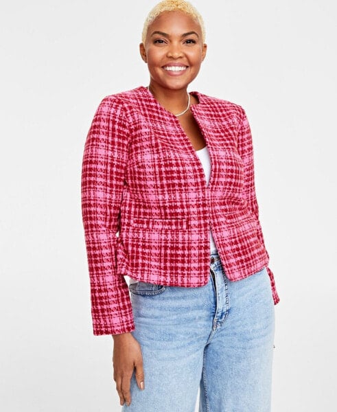 Women's Long-Sleeve Crop Tweed Jacket, Created for Macy's