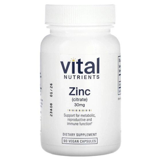 Vital Nutrients, Цинк (цитрат), 30 мг, 90 веганских капсул