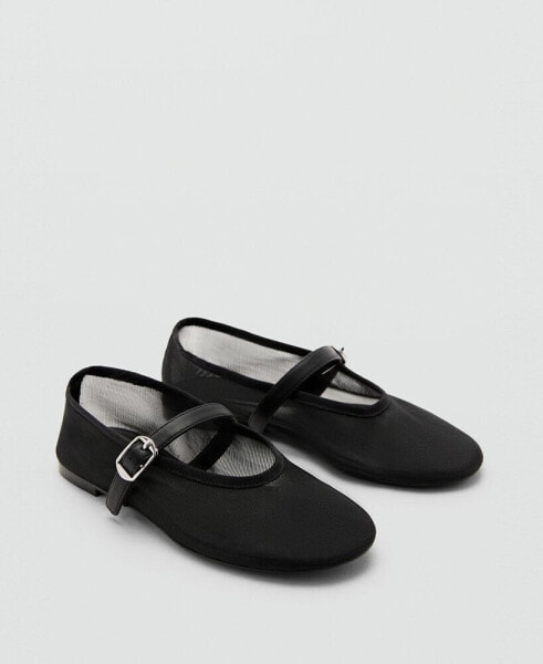 Women's Buckle Strap Mesh Ballerinas