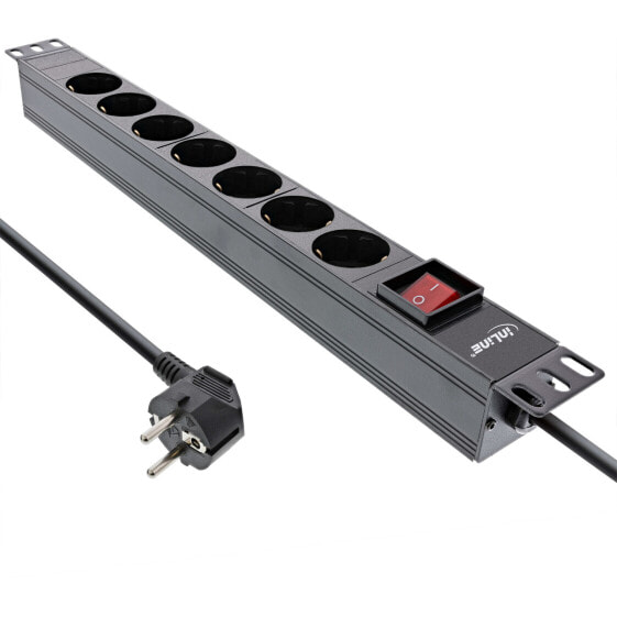 InLine 19" Socket strip - 7-way earthing contact - with switch - 2m - black