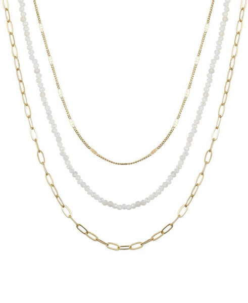 Genuine Glass Stone and 14K Gold Plated Layered Necklace Set, 3 Pieces