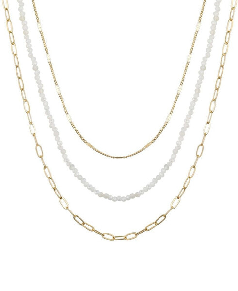 Unwritten genuine Glass Stone and 14K Gold Plated Layered Necklace Set, 3 Pieces