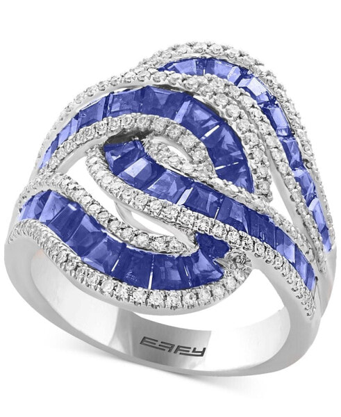 EFFY® Sapphire (3-1/3 ct. t.w.) & Diamond (1/2 ct. t.w.) Swirl Statement Ring in 14k White Gold