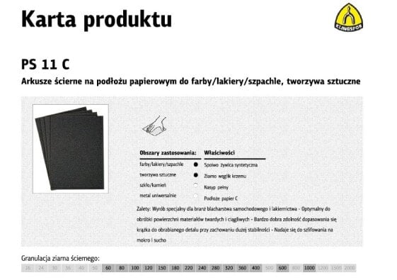 Абразивные листы Klingspor PS11C WET gr. 230x280 мм на бумажной основе