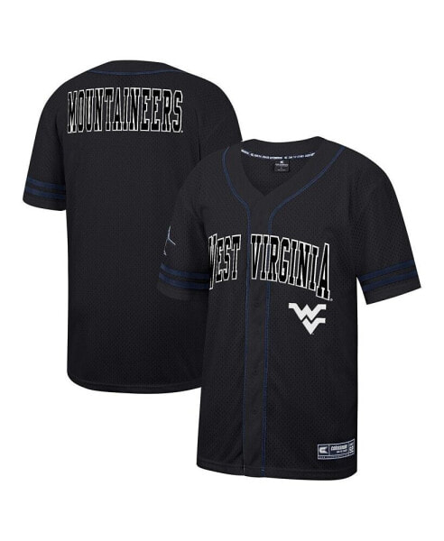 Men's Black West Virginia Mountaineers Free Spirited Mesh Button-Up Baseball Jersey