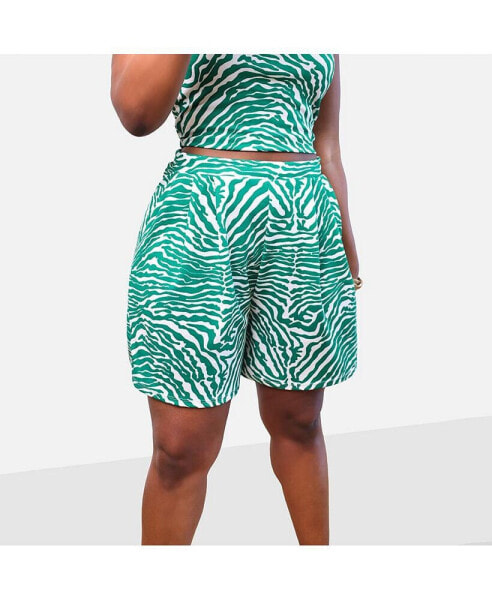 Plus Size Best Part Zebra Print Pleated Wide Leg Shorts