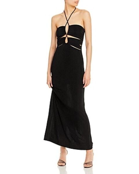 Платье макси с вырезом и завязкой на шее Fore Women's Maxi Ruched Halter Dress Black XS