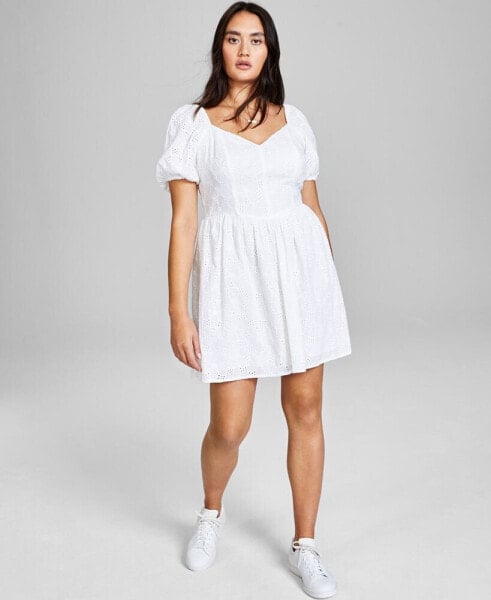 Women's Cotton Eyelet Puff-Sleeve Dress, Created for Macy's
