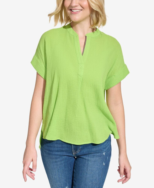 Women's Cotton Gauze Solid Popover Top