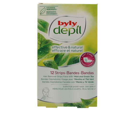Женское средство для депиляции Byly DEPIL полоски для лица с мятой и зеленым чаем 12 шт.