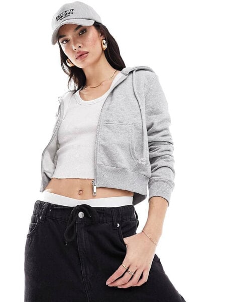 Cotton On cropped fitted zip up hoodie in grey marl