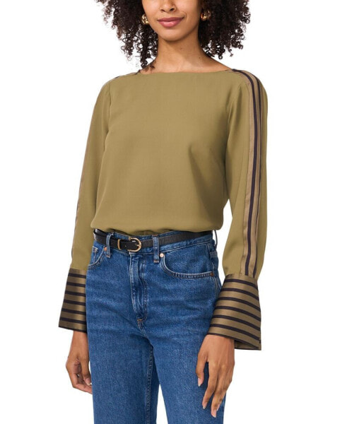 Women's Contrast-Trim Long-Sleeve Top