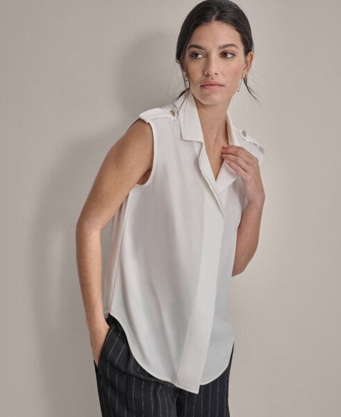 Petite Extended-Shoulder Epaulette Camp Blouse