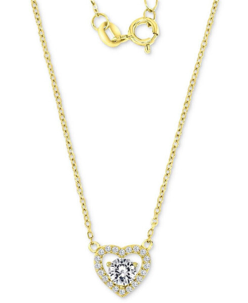 Cubic Zirconia Heart Halo Pendant Necklace in 14k Gold-Plated Sterling Silver, 16" + 2" extender
