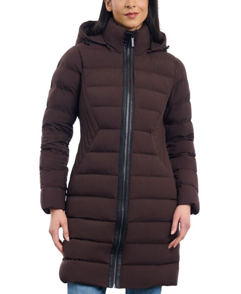 Women's Hooded Faux-Leather-Trim Puffer Coat