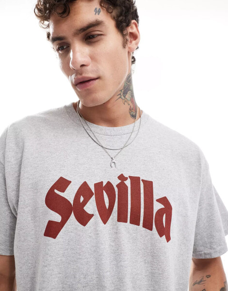 ASOS DESIGN cropped oversized t-shirt with Sevilla front print in grey marl