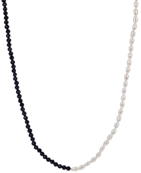 Cultured Freshwater Pearl (3-3-1/2mm) & Black Agate (10-1/2 ct. t.w.) Statement Necklace in Sterling Silver, 16" + 2" extender