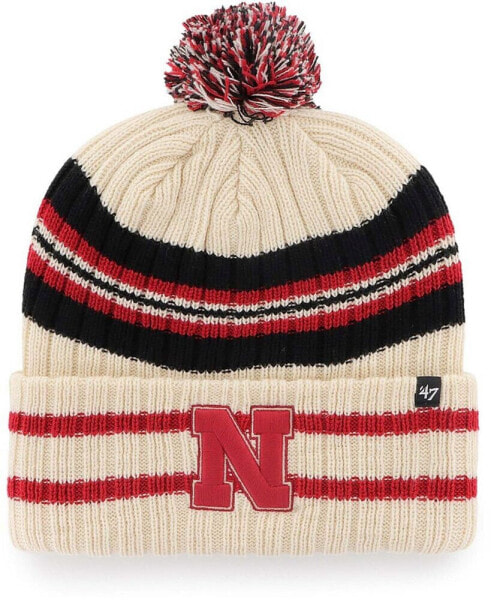 Men's Natural Nebraska Huskers Hone Cuffed Knit Hat with Pom