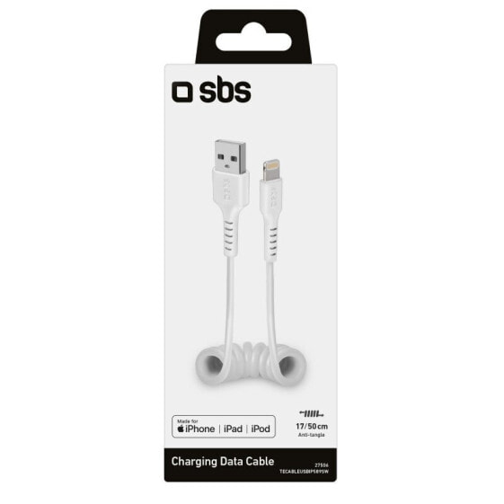 SBS TECABLEUSBIP589SW - Lightning - USB A - Male - Male - White - Straight