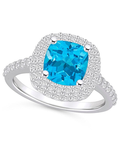 Blue Topaz and Diamond Accent Halo Ring in 14K White Gold