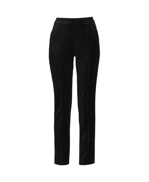 Plus Size Velvet High Rise Pintuck Pencil Ankle Pants