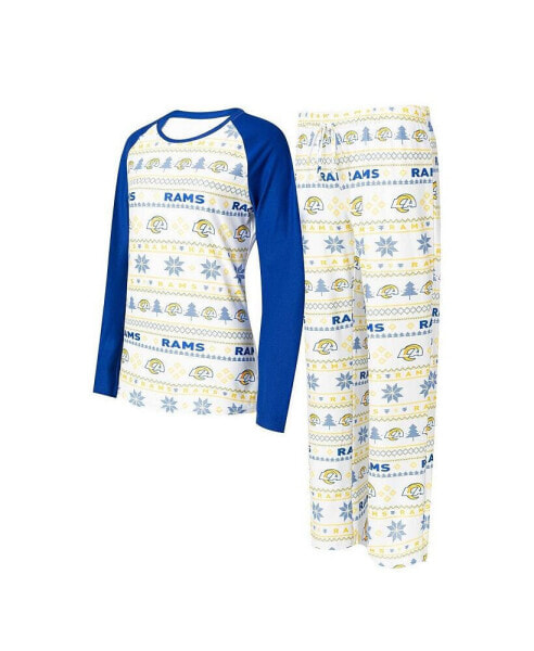 Women's White, Royal Los Angeles Rams Tinsel Raglan Long Sleeve T-shirt and Pants Sleep Set