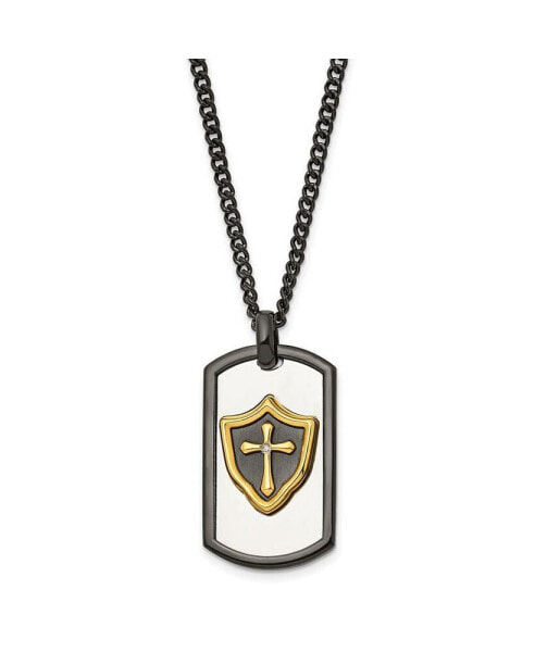 Black and Yellow IP-plated CZ HERO Dog Tag Curb Chain Necklace