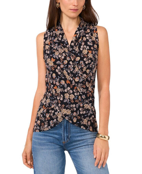 Women's Floral Faux-Wrap Sleeveless Top