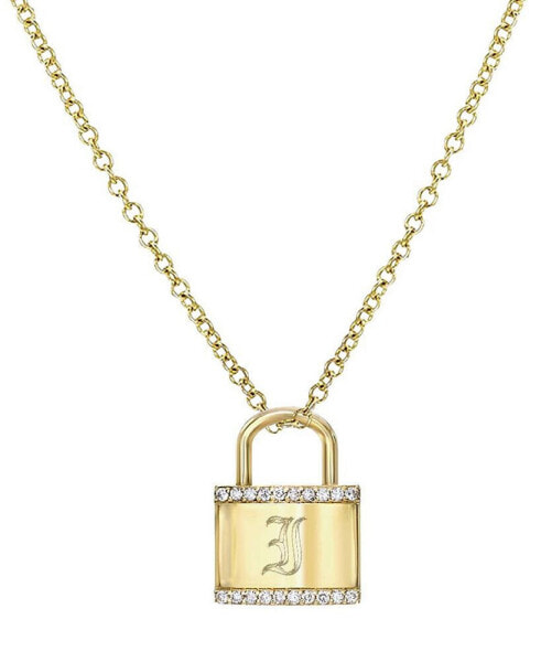 Diamond Accent Initial Lock Pendant Necklace in 14k Gold, 16" + 2" extender