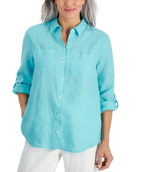Petite 100% Linen Button-Front Shirt, Created for Macy's