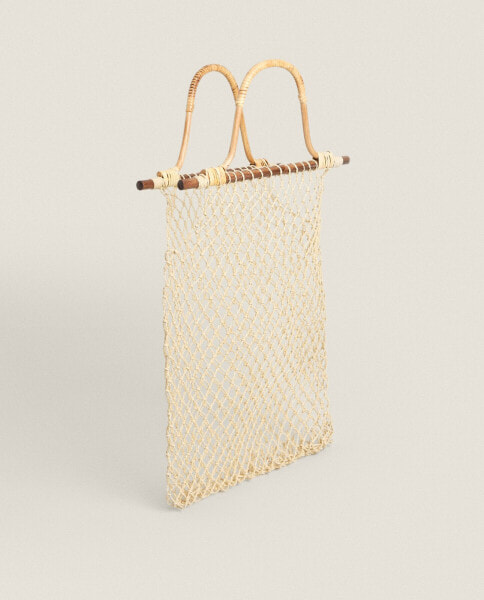 Rattan textured paper mesh beach bag