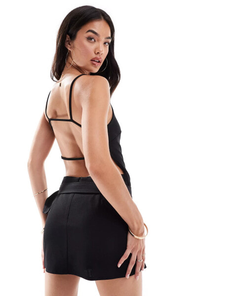 SNDYS halterneck belted backless mini dress in black