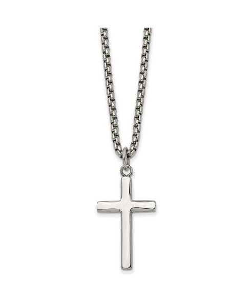 Chisel stainless Steel Polished Cross Pendant on a Box Chain Necklace