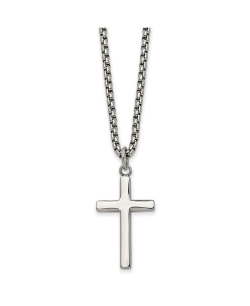 Stainless Steel Polished Cross Pendant on a Box Chain Necklace