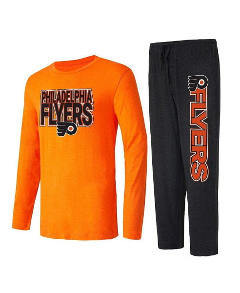 Men's Black, Orange Philadelphia Flyers Meter Long Sleeve T-shirt and Pants Sleep Set