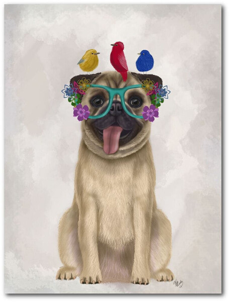 Pug and Flower Glasses Gallery-Wrapped Canvas Wall Art - 18" x 24"