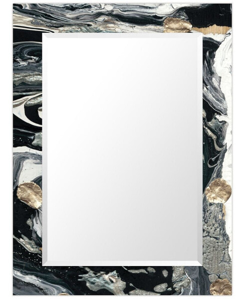 'Ebony' Rectangular On Free Floating Printed Tempered Art Glass Beveled Mirror, 40" x 30"