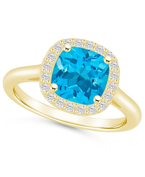 Blue Topaz (2-3/4 ct. t.w.) and Diamond (1/4 ct. t.w.) Halo Ring in 14K Yellow Gold