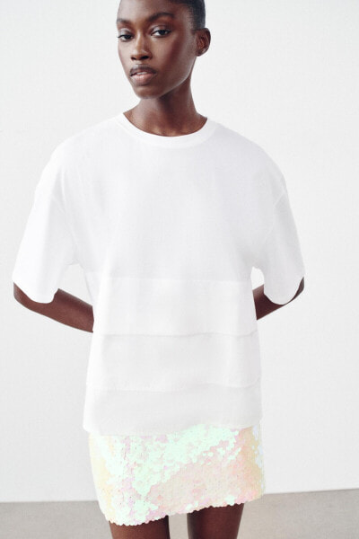 CONTRAST BOX PLEAT T-SHIRT