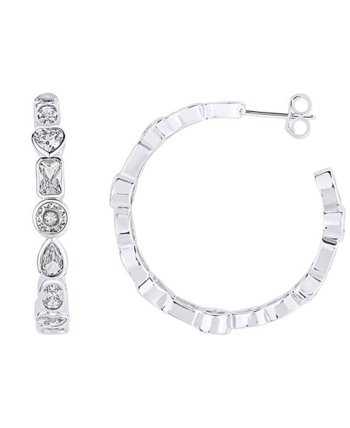 Crystal Multi Shape Stone in Fine Silver Plated C Hoop Earring