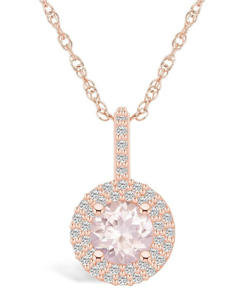 Morganite (1-1/4 Ct. T.W.) and Diamond (3/8 Ct. T.W.) Halo Pendant Necklace in 14K Rose Gold