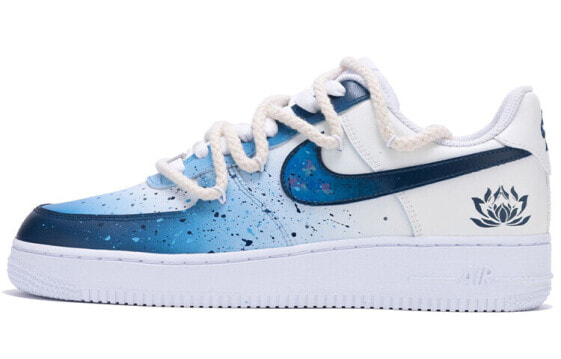 【定制球鞋】 Nike Air Force 1 Low 空军一号 CS 解构鞋带 青莲 手绘喷绘 低帮 板鞋 男款 白蓝 / Кроссовки Nike Air Force CW2288-111