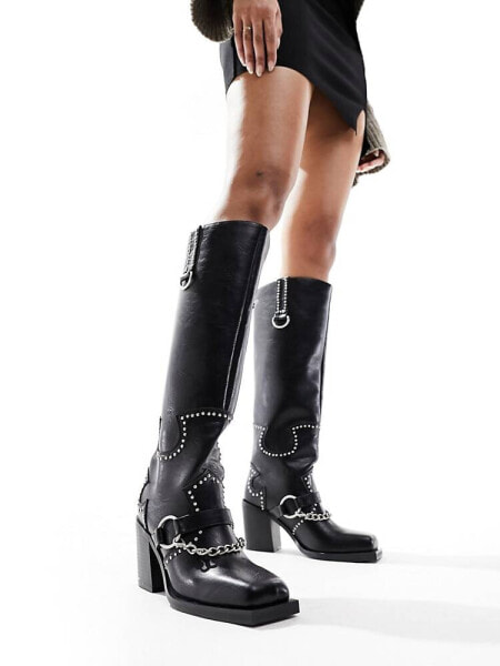 Public Desire Nashville knee boot with hardware in black